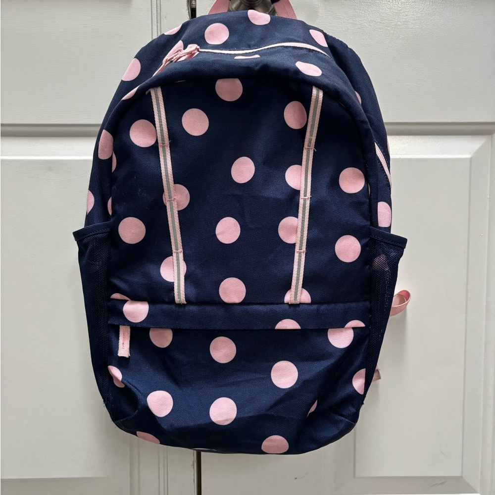 Lands' End Navy and Pink Polka Dot Kids Backpack